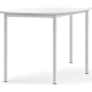 Jídelní stůl Stůl SONITUS, půlkruh, 1200x600x720 mm, bílé nohy, HPL deska tlumící hluk, bílá