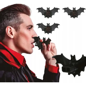 Party dekorace SADA 3 PÍŠŤALEK VE TVARU NETOPÝRA 9X4 CM NETOPÝŘI NA HALLOWEEN