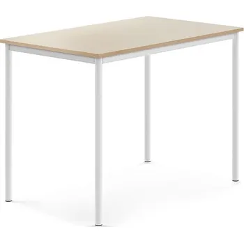 Jídelní stůl Stůl SONITUS, 1200x800x900 mm, bílé nohy, HPL deska tlumící hluk, bříza