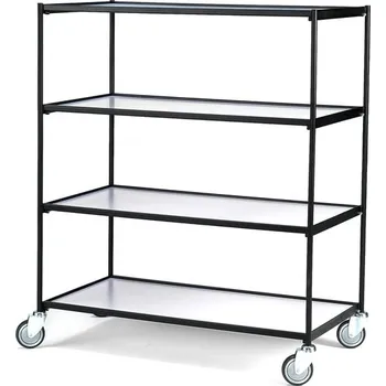 Policový vozík LINER, 4 police, 1250x640 mm, černý, bílé police