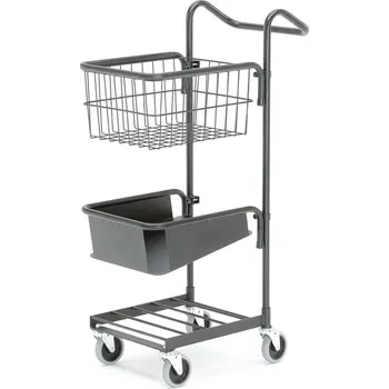 Malý policový vozík COMPACT, 1 police na dokumenty, 1 koš, černý