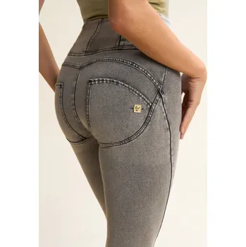 Dámské kalhoty Freddy kalhoty WR.UP džínové šedivé, černý šev, vysoký pas, superskinny střih, denim žerzej Vybraná velikost: L