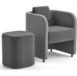 Nábytková sestava COMFY, křeslo a taburet, vlněný potah, světle šedá/tmavě šedá