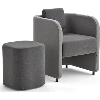 Křeslo Nábytková sestava COMFY, křeslo a taburet, vlněný potah, světle šedá/tmavě šedá