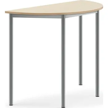 Jídelní stůl Stůl SONITUS, půlkruh, 1200x600x900 mm, stříbrné nohy, HPL deska tlumící hluk, bříza