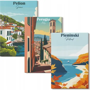 Obraz Obraz Na Plátně Sada Obrazů do Galerie: Malebné retro krajiny 3x 40x60 cm