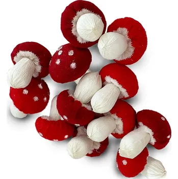 Textilní dekorativní muchomůrky A – 12 ks, červené