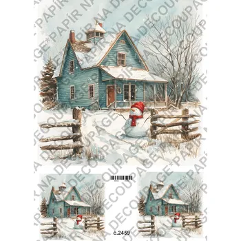 Umělecký papír Rýžový a soft papír na decoupage - Zimní stavení, sněhulák - KB2459 Materiál: Rýžový papír, Rozměr: A4