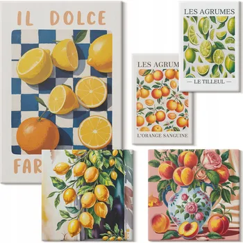 Obraz Dekorativní Sada Obrazů na Plátně Set Citrusové retro do kuchyně 5 kusů