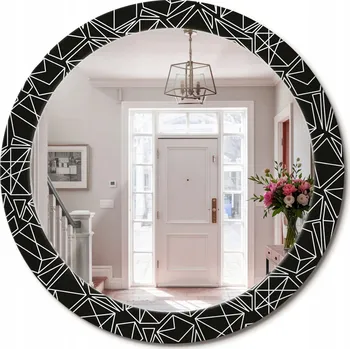 Zrcadlo Zrcadlo nástěnné s ozdobným skleněným rámem, geometrický vzor, průměr 80 cm