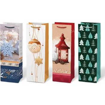 Dárková taška Taška na lahev dárková vánoční 125 x 365 x 90 mm, mix motivů