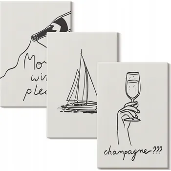 Obraz Sada obrazů na plátně Víno, plachetnice, sklenice, line-art 3x 20x30 cm