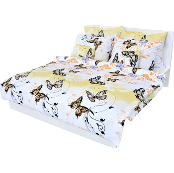 Povlečení Ložní povlečení bavlněné Stanex motýl žlutý (LS187), 140 x 220 + 90 x 70, Knoflíkové