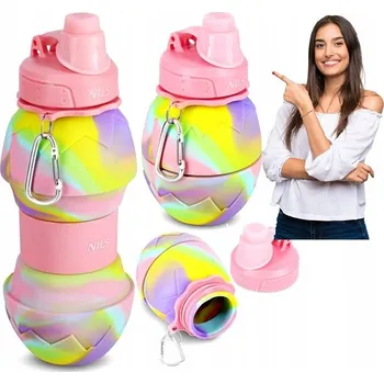Obraz Silikonový Lahev Na Pití skládací 700ML Růžový NILS Fitness Turistika
