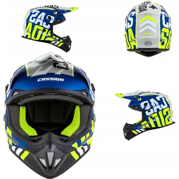 Helma na motorku Kask Motocyklowy Cross Cassida Filtr Węglowy Niebiesko-Zielony + Gogle XL