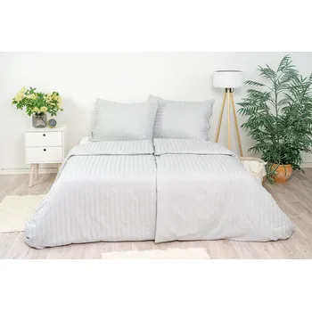 Povlečení Ložní povlečení atlas grádl Stanex proužek světle šedý (LS906), 140 x 220 + 90 x 70, Knoflíkové