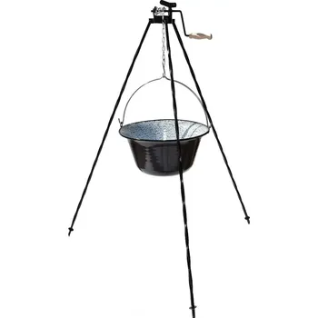 Outdoor vaření Set trojnožka 1,25 m s kladkou a kotlík smalt 22 l (ocelová trojnožka s kladkou 1,25 metru a smaltovaný kotlík o objemu 22 litrů )