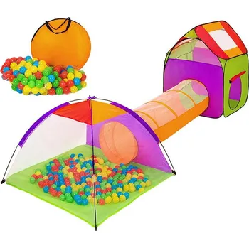 Dětský stan Stan a hrací domeček s tunelem, 200 ks míčků jako dárek