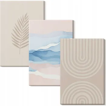 Obraz Sada nástěnných dekorací Galerie Listy vlny béžová modrá 3x 20x30 cm