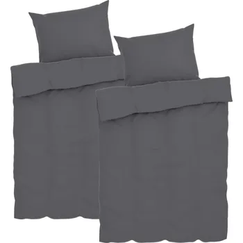 Povlečení LIVARNO home Mušelínové ložní povlečení šedé 140 x 200, 70 x 90 cm nitěné knoflíky