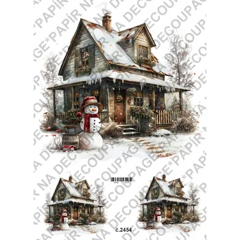 Umělecký papír Rýžový a soft papír na decoupage - Zimní stavení, sněhulák - KB2454 Materiál: Soft, Rozměr: A4