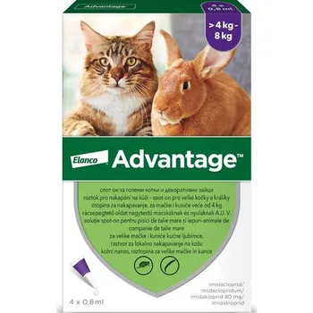 Antiparazitikum pro kočku Advantage 80mg pro velké kočky a králíky, 4x 0,8ml roztok pro nakapání na kůži - spot-on, fialový