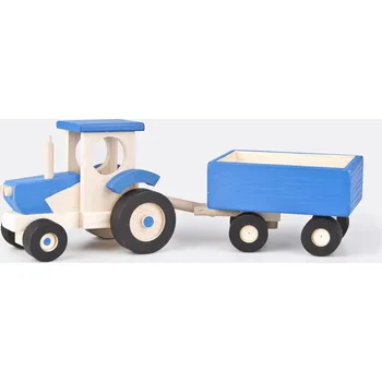 Dřevěná hračka Dřevěný traktor s valníkem varianta: modrá