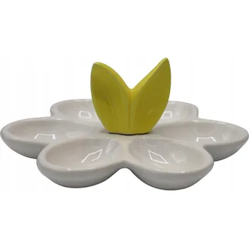 Talíř KERAMICKÝ TALÍŘ NA VEJCE BÍLÝ SE ŽLUTÝMI UŠIMA Velikonoce