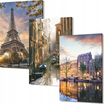 Obraz Triptych na zeď – Eiffelova věž, Benátské kanály, Amsterdam – 30x20 cm