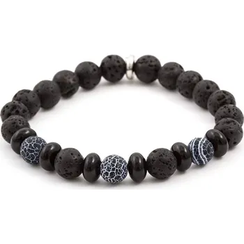 Náramek AGATO Minerální korálkový náramek z achátu, onyxu a lávového kamene MINK63 Velikost: 17 cm