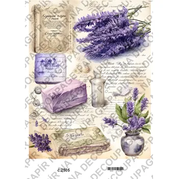 Umělecký papír Rýžový a soft papír na decoupage - Levandule vintage - KB2505 Materiál: Soft, Rozměr: A4