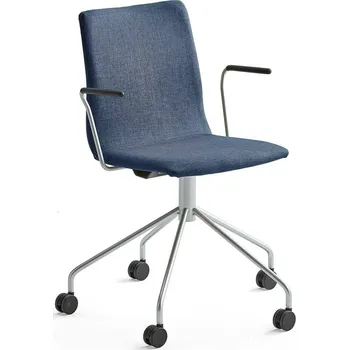 Jednací židle Konferenční židle OTTAWA, s kolečky a područkami, modrý potah, šedá