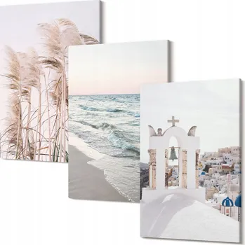 Obraz Kolekce obrazů na plátně Závěsné rostliny vlny moře výhled domy 30x20 cm