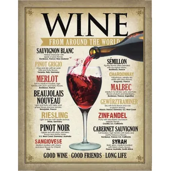 Plechová cedule D.E. metal signs Plechová cedule Wine Around the World 40 cm x 32 cm