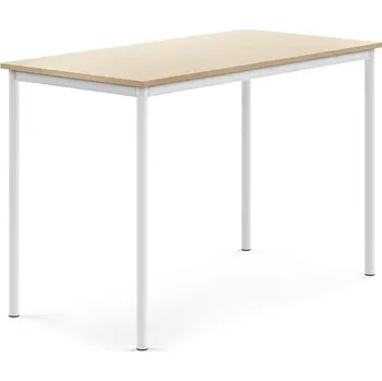 Jídelní stůl Stůl SONITUS, 1400x700x900 mm, bílé nohy, HPL deska tlumící hluk, bříza