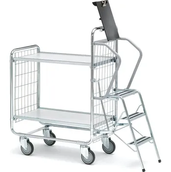 Vychystávací vozík CRAFT, se schůdky, 2 police, 1000x425 mm