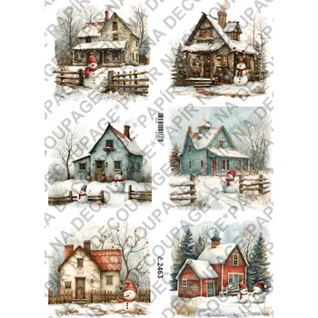 Umělecký papír Rýžový a soft papír na decoupage - Zimní stavení, sněhulák - KB2463 Materiál: Soft, Rozměr: A4