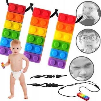 SENSORYCZNY NASZYJNIK DO ŻUCIA CEGŁA DZIECI SILIKONOWY GRYZAK ZABAWKA 3 SZT