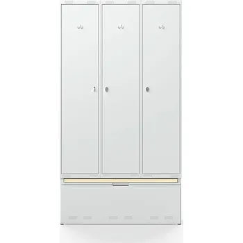 Šatní skříň Šatní skříňka FORCE, 3 sekce, zásuvka s lavicí, 2190x1200x550 mm, šedá