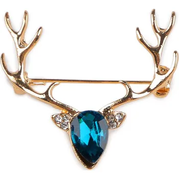 Brož Brož jelen - zlatý s kamínky varianta modrá azuro