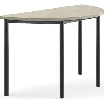 Jídelní stůl Stůl SONITUS, půlkruh, 1200x600x720 mm, antracitově šedé nohy, deska s linoleem, šedá