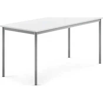 Jídelní stůl Stůl SONITUS, 1600x700x720 mm, stříbrné nohy, HPL deska tlumící hluk, bílá