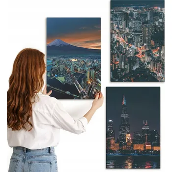 Obraz Sada obrazů na plátně - Horský výhled na město v noci, 3x 40x60 cm