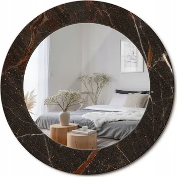 Zrcadlo Kulaté nástěnné dekorativní zrcadlo v rámu ze skla, hnědý mramor, průměr 50 cm