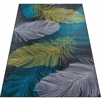 Koberec Koberec 220x160 cm Listy Pírka Zelený Velký Moderní Protiskluzový BCF