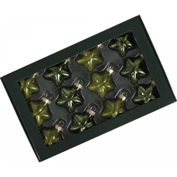 Vánoční dekorace Sada vánočních skleněných baněk - hvězdičky 4 cm, borovicový opál, 12 ks