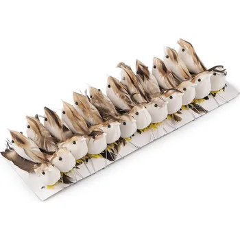 Dekorace ptáček s drátkem - šedobéžová přírodní (24 ks)