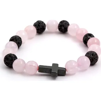 Náramek AGATO Minerální korálkový náramek z růženínu,lávového kamene a hematitu MINK06/17