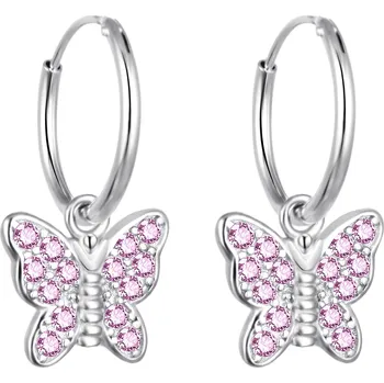 Náušnice AGATO Dívčí kruhové náušnice s motýlky AGT-ED011KP