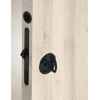 Hákový zámek s klíčem, kulaté úchyty, matná černá, pro posuvné dveře